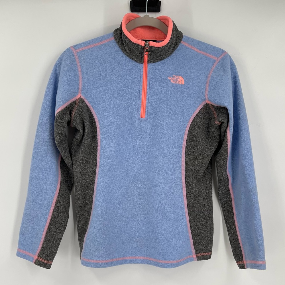 The North Face 1/4 Zip Fleece Long Sleeve Pullover Blue Gray Coral Girls Large